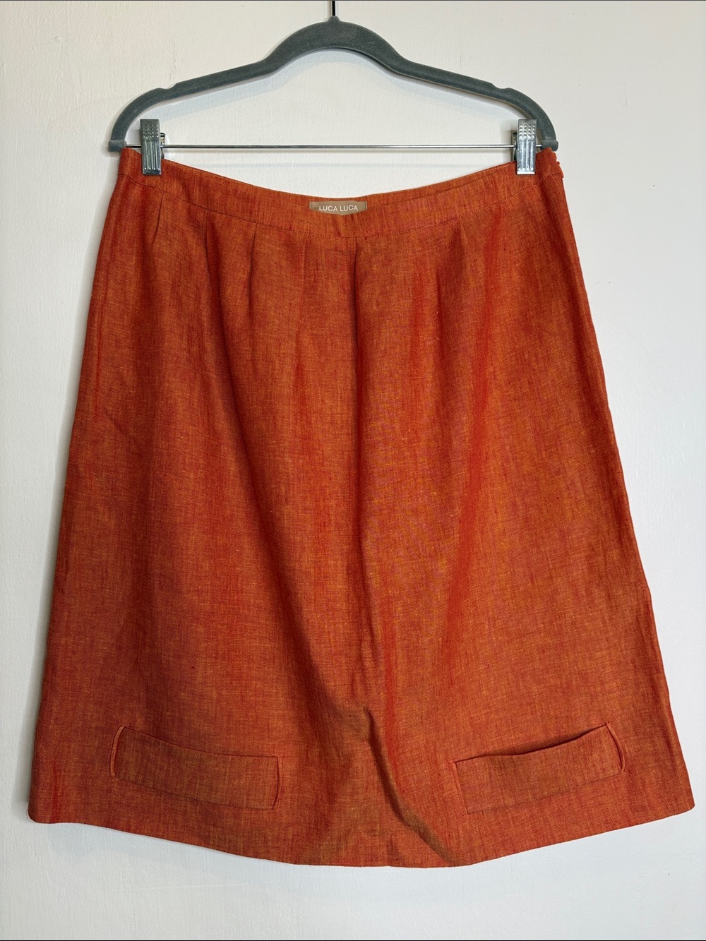 Luca Luca 100% Linen Orange A-Line Midi Skirt